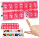 Shintop Wöchentliche Pille Organizer 2 mal, Rosa Pille Box Push Button Tägliche Vitamin-Gehäuse einfach füllen Morgen Nacht Medizin Organizer für Fischöl Beilagen