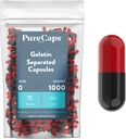 PureCaps USA - Leere Gelatine Kapseln Größe 0| 1000 Getrennte Pillen| Schwarz/Rot| Nicht-GMO zertifiziert | SLS, Gluten, Konservierungsmittelfrei