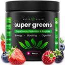 SuperGreens Powder, 40+ Bio Superfoods, Probiotics & Enzymes for Energy, Digestion, Gut Health & Bloating | Organic Fruit & Veggie Drink Mix, Daily Green Juice Smoothie Blend, Spinach, Noni Plus