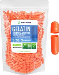 XPRS Nutra Größe 0 Leere Kapseln - 500 Graf Leere Gelatine Kapseln - Pillen DIY Kapsel Füllung - Pure Bovine Pill Gel Kapseln für Do-It-Yourself Ergänzungen (Orange)