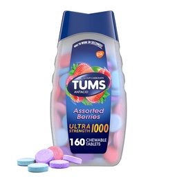 TUMS Ultra Strength Chewable Antacid Tabletten für Sodbrennentlastung und Säureindigestion Relief, sortierte Beeren - 160 Zähler