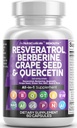 Saubere Resveratrol Ergänzung | Berberine Grape Seed Extrakt Quercetin Grüner Tee Extrakt Acai Noni Polyphenol Ergänzung für Frauen und Männer Anti Aging N-Acetyl Cystein NAD Booster