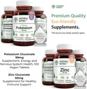 Natürliche Nutra Kalium Gluconate 99 mg und Zink Gluconate 50 mg Ergänzungen hilft Immunität und Energieniveau, Glutenfrei, essentiell für gute Gesundheit.