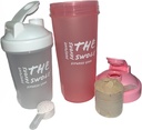 Shaker Bottle [2 Packung] für Protein Shakes, Vor-Workout und Post-Workout. Eine 24-Unze/eine 14-Unze. Verschiedene Farben. (Pink/Clear)