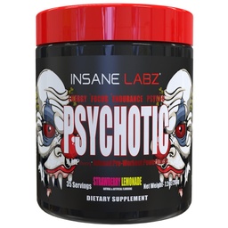 Insane Labz Psychotic, High Stimulant Pre Workout Powder, Extreme Lasting Energy, Fokus und Ausdauer mit Beta Alanine, Creatine Monohydrate, DMAE, 35 Srvgs (Strawberry Lemonade)