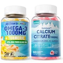 1Pack Zucker freies Calcium Citrat, Magnesium Citrat & 1Pack Vegan Omega-3 Gummis 1000mg + Kurkuma
