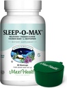 Maxi Health Natural Sleep Supplement Kräuter Sleep-O-Max mit Valerian Root, Melatonin, Tryptophan, Passionflower - Beruhigen Sie Schlaf-Unterstützung Formel für Erwachsene mit Green Pillbox