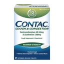 Contac Cough & Congestion Maximum Strength Controls Cough, Thins und Loosens Mucus, Guaifenesin & Dextromethorphan HBr, Extended Release Tablets, 21 Count