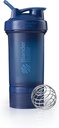 BlenderBottle Shaker Bottle mit Pill Organizer und Storage für Protein Powder ProStak System, 22-Ounce, Navy