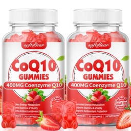softbear CoQ10 Gummies 400mg Coenzym Q10 Ergänzung für Erwachsene, hohe Absorption coq10 Plus Omega-3, Magnesium, Vitamin B3 & Zink für Zelluläre Energie & Antioxidans, Erdbeer Flavor 120 Zähler