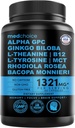12-in-1 Nootropic Ginkgo Biloba für Gehirnunterstützung, Gedächtnis und Fokus - B12, Alpha GPC, L Theanine und Choline Ergänzungen mit Bioperine Non Caffeinated 1321mg (60ct)
