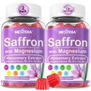 Saffron Ergänzungen Gummi - 4 Monate Versorgung - Safranextrakt 177mg 88.5mg, w/Magnesium Glycinate 400mg 200mg, Rhodiola Rosea, Rosmarin, B6 B12 D3 für Kalm, Nerve, Rest, Fokus, Sugar-Free, 2 Pack
