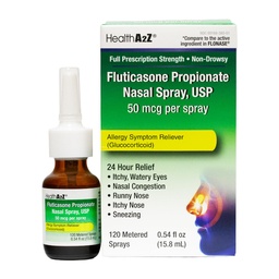 HealthA2Z Fluticasone Propionate Nasal Sprays, 24 Hour Allergy Relief, 120 Sprays, 0.54 fl oz
