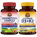 Vitalitown Magnesium Complex & Vitamin D3 K2 Bundle (Pack von 2) | für Knochenherz Immune & Muskel | Magnesium Glycinate, 10000IU D3, MK-7 | 120 Mag Caps & 90 D3 Softgel