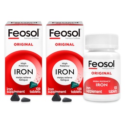 Feosol Original Eisen Ergänzung Tabletten, Non-heme 325mg Eisensulfat (65mg Elemental Iron) pro Pille, 1 pro Tag, 4 Monate Versorgung, für Energie und Immunsystem Unterstützung (120 ct Pack von 2)