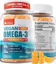 Vegan Omega-3 Gummie 1280mg + COQ10 + Vitamin D3 K2 (MK7), Omega 3 Fischöl Alternative für Erwachsene w/EPA 600mg DHA 400mg & MCT Öl, kein Fisch Geschmack von Meeresalgen, für Gehirn, Auge, Immunität, 1 Packung
