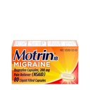 Motrin IB Migraine Relief Liquid Gel Kapseln mit 200 mg Ibuprofen pro Kapsel, Schnelle und effektive Migraine Kopfschmerzen Medizin mit NSAID Schmerzen Ibuprofen, Koffeinfrei, 80 ct