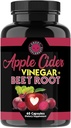 Angry Ergänzungen Apfel Apfel Apfelessig + Rüben Wurzelpulver Kapseln, reine ACV Beetroot 1000mg pro Servieren, Verdauungsgesundheit für Männer und Frauen (60ct, 1-Monat Versorgung)