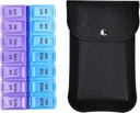 VOFOON Travel Pill Organizer 2 Mal am Tag, Große PM Pille Organizer 7 Tage, PU Leder Tägliche Pille Box Fall, Wöchentliche Pille Medizin Organizer für Vitamine Medizin Fischöl Nahrungsergänzungsmittel (L Größe)