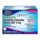 Ohm Kinder Loratadine Chewable, Dye Free, Bubblegum, Non-Drowsy 24h Relief von Niesen, Runny Nose, Wassery Eyes, Itchy Throat oder Nase, Antihistamin, Indoor & Outdoor Allergien, 5mg, 30 Tabletten