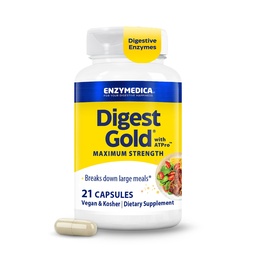 Enzymedica Digest Gold + ATPro, Maximum Strength Enzyme Formula, verhindert Bloating und Gas, 14 Schlüsselenzyme einschließlich Amylase, Protease, Lipase und Lactase, 21 Kapseln (FFP)