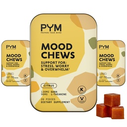 PYM Citrus Mood Chews Unterstützung für Stress, Worry & Overwhelm, 60 Count | 130mg GABA, 90mg L-Theanine | Vegan, Non-GMO, Gluten-Free, kein Hinzugefügt Zucker | All-Natural Mood Balance Supplement Made in USA