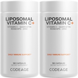 Codeage Liposomal Vitamin C 1500mg mit Zink, Elderberry, Citrus Bioflavonoids Grapefruit, Zitronen, Orangenpulver, Quercetin & Rose HIPS Frucht – Vegan Ergänzung - Non-GMO, Vegan Pillen - 2 Packung