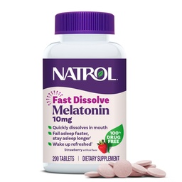 Natrol Melatonin 10mg Fast Dissolve Tabletten - Erdbeer Flavor, 200 Zähler, Schlafunterstützung, Fast Dissolve Melatonin für Erwachsene, 200-Tage Versorgung