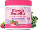 360 Nutrition Blends with Benefits Reds & Superfoods für natürliche Antioxidantien und Polyphenole, mit Früchten & Veggies, Probiotics Digestion, Daily Energy - Berries & Cream - 30 Servietten