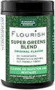 Flourish Super Greens. Grüne Pulvermischung für Energie, mit Chlorella Bio Spirulina, Rübenwurzelpulver, Enzyme & Probiotika, Original, 30 Servierungen
