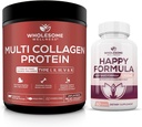 Ganzes Wellness Multi Collagen Protein Pulver hydrolysiert (Typ I II III V X) Happy Formula Natural Stress Formula Relief Supplement Bundle