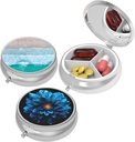 Small Pill Box,Pill Case for Purse&Pocket,3 Compartments Travel Pill Case Medication Organizer Speicher für Vitamine, Pillen, Fischöl und Ohrringe, Studs,Bronze-Pink gelbe Blume