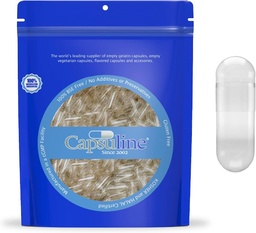 Capsuline Größe 000 Gelatin Leere Kapseln, 5000 Graf, Leere Gel Pillen Kapseln, DIY reine Bovine Pille Füllung, Leere Kappen, Kosher, Glutenfrei und nicht-GMO Zertifiziert, Klar