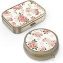 Pill Organizer Pille Box mit Spiegel Retro kleine Pille Fall für Geldbörse oder Tasche Bronze Pille Box oder Vitamine, Fischöl, Ergänzungen, Pille Enthalten Reise Geschenke(2PCS-Retro Pink Floral)
