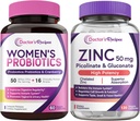Arzt Rezepte Frauen Probiotic & Zink Bundle, Verdauungs-, Vaginal- & Urinary-Gesundheit, natürliche Immunabwehr, verzögerte Freisetzung Probiotische Kapseln 60ct & Zink Kapseln 120 ct