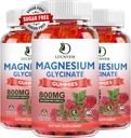 Zuckerfreie Magnesium-Glycinat-Gummien, 500mg Magnesium-Glycinat mit 200mg Magnesium Malat, Taurat, Oxid, COQ10, Vitamin B6 und D3, Relaxation, ruhige Stimmung, 60 Himbeer-Gummien(3 Pack)