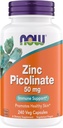 Jetzt Ergänzungen, Zink Picolinat 50 mg, Unterstützt Enzymfunktionen, Immununterstützung, Non-GMO, Kosher, Geeignet für Vegane - 240 Vegetarische Kapseln (Pack von 1)