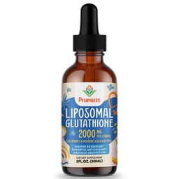Prunucis 2000MG Liposomale Glutathionflüssigkeit, 98% Absorption, Aktivform L-Glutathion Supplement, Vegan Friendly, Powerful Antioxidant Complex for Immune System, Aging Defense, Detox, 2 FL.OZ