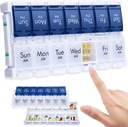 MERICARGO Wöchentliche Pille Organizer 2 Mal am Tag, einfache Füllen große Pille Box 7 Tage, Am Pm Medizin Organizer, Push Button Tägliche Pille Fall für Vitamin, Fischöl, Beilagen