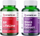 INFINITE AGE Wellness Bundle - Schwarzer Seed Oil Extract 200mg, BP Lifeline Heart Health Support Supplement 1030mg - Made in USA