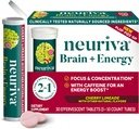 NEURIVA Brain + Energie-Ergänzung mit klinisch getestetem Neurofaktor für Fokus & Konzentration, Vitamin B12, & 150mg Koffein für eine sofortige Energie-Boost, 30ct Cherry Limeade Effervescent Tabletten