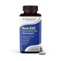 LifeSeasons Rest-ZZZ Melatonin Free - Schlafunterstützungsergänzung - Beruhigt Nervous System - Eases Restlessness & Nerve-Related Sleeplessness - Magnesium GABA & Chamomile - 60 Kapseln
