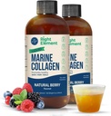 Liquid Marine Collagen | Wild Caught Cod - Hydrolyzed Keratin Peptide, Hyaluronsäure & Biotin - Gesundes Haar, Haut und Nägel - Made in USA - Natural Berry, 8.00 Fl Oz (2-Pack)