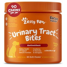 Zesty Paws Cranberry Ergänzung für Hunde - Blasenkontrolle für Hunde - Urinary Tract Support - Cranberry Chews mit D-Mannose, Vitamin B6 & L-Arginin - Immun- & Gut-Unterstützung - Bacon - 90 Count