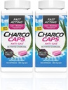 Charcocaps Fast Acting Gas Relief für Bloating & Flatulence, Drug Free Detoxifying Activated Charcoal Formula, 100 Kapseln, 30 Tage Versorgung, Pink-Pack von 2