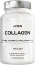 Amen Multi Collagen Peptide Kapseln mit Hyaluronsäure und Vitamin C - 5 Arten von Collagen Protein Typ I, II, III, V, X - Grass Fed hydrolysiert - 18 Aminosäuren - Collagen Supplement - 90 Pillen
