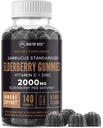 Sambucus Black Elderberry Gummies mit Zink und Vitamin C, 140 Gummi, Kaubare Immununterstützung für Erwachsene und Kinder, Non GMO, Kosher, Pectin, Vegan, Delicious Berry Flavor