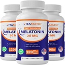 Vitamatic Melatonin 20 mg Tabletten | Vegetarisch, Nicht-GVO, Glutenfrei | HIGH Potenz 20 MG | Natural Berry Flavor (1/2 Tabletten = Melatonin 10 mg) (120 Count (Paket von 3))