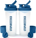 Utopia Home Shaker Bottle 2 Pack - 24 Unze Plastikprotein oder Cocktail Shaker Bottle für Pre & Post Workout mit Twist & Lock Protein Box Storage (Clear/Navy)