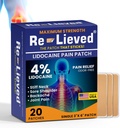 Re-Lieved 4% Lidocaine Patches Maximale Stärke - Aluminium-frei, Wasser-beständig und USA Made -Superior Sticking Pain Relief Patches schnell entlastet Rücken, Gelenke und Muskel Pain-3x6 Zoll (20 Zähler)